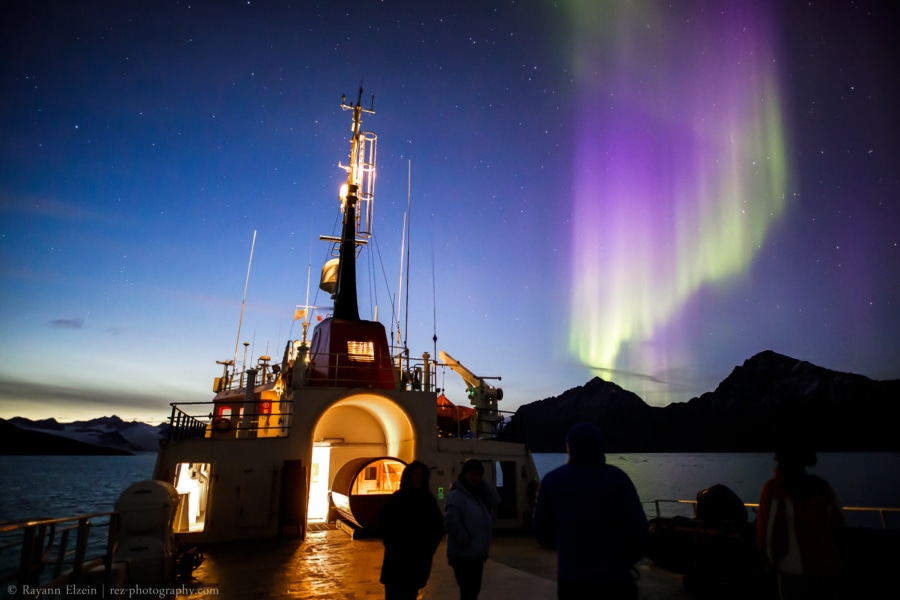 Northern lights above the Polarfront ship