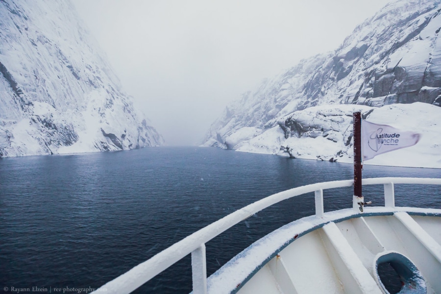 Foggy way through the Trollfjord.
